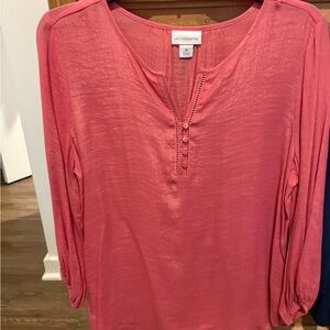 Liz Claiborne Coral-Pink Long Sleeve Henley Blouse